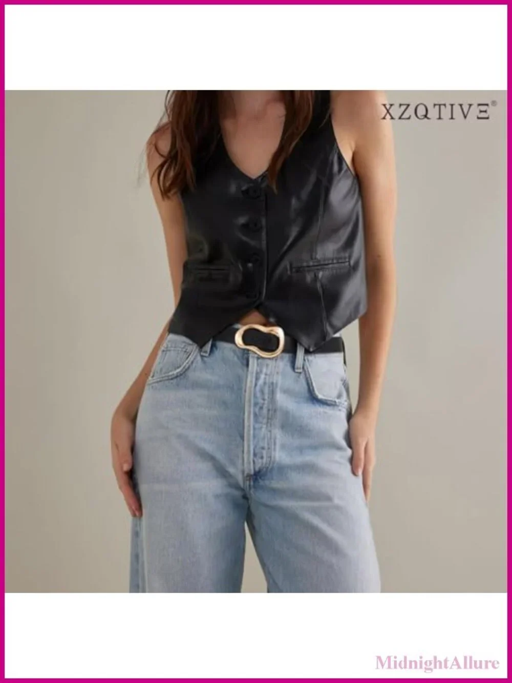 XZQTIVE Women's PU Leather Fashion Belt with Gold Frame Buckle